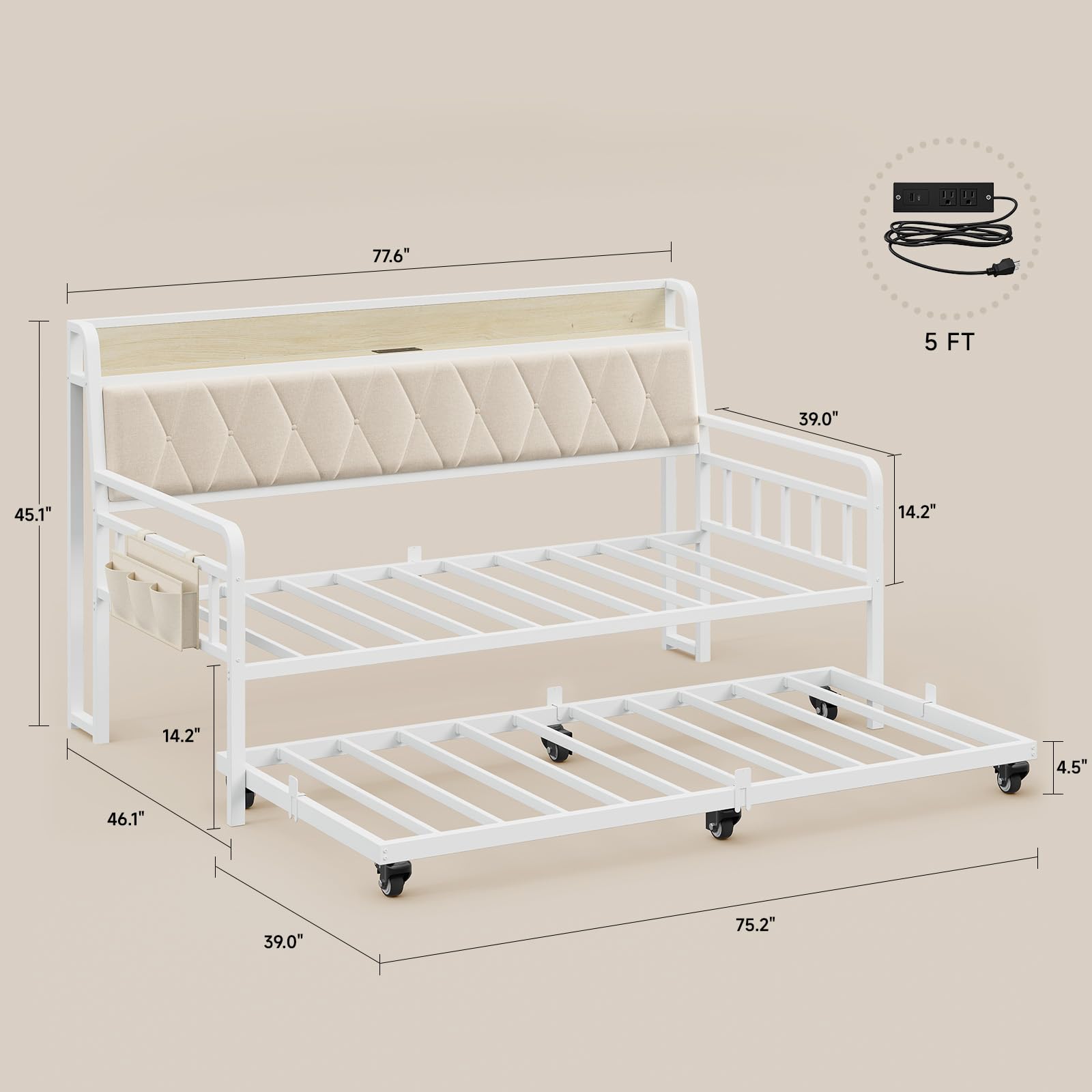 Twin Daybed with Trundle and Charging Station
