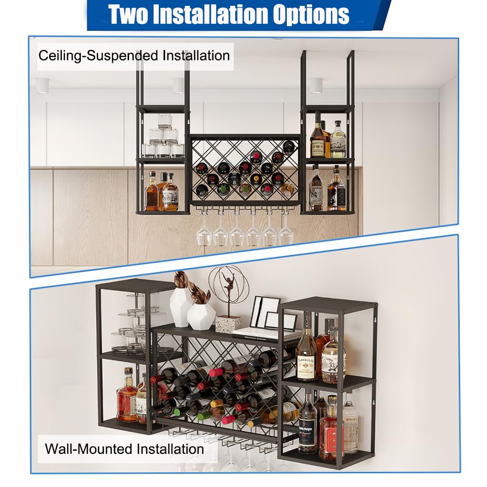 Industrial Wall-Mounted Wine Rack 23 Bottle Capacity