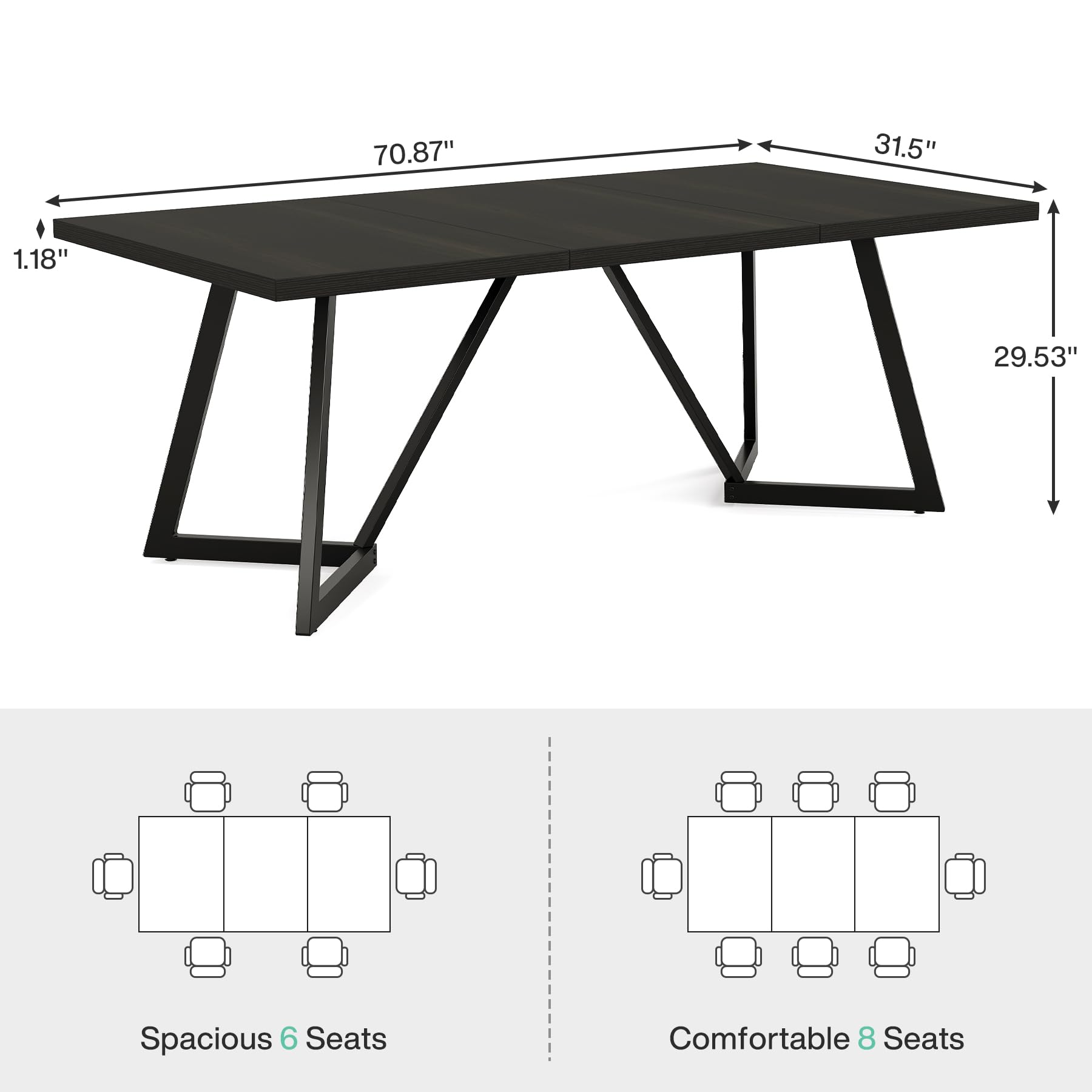 70.86" Conference Table with Metal Frame