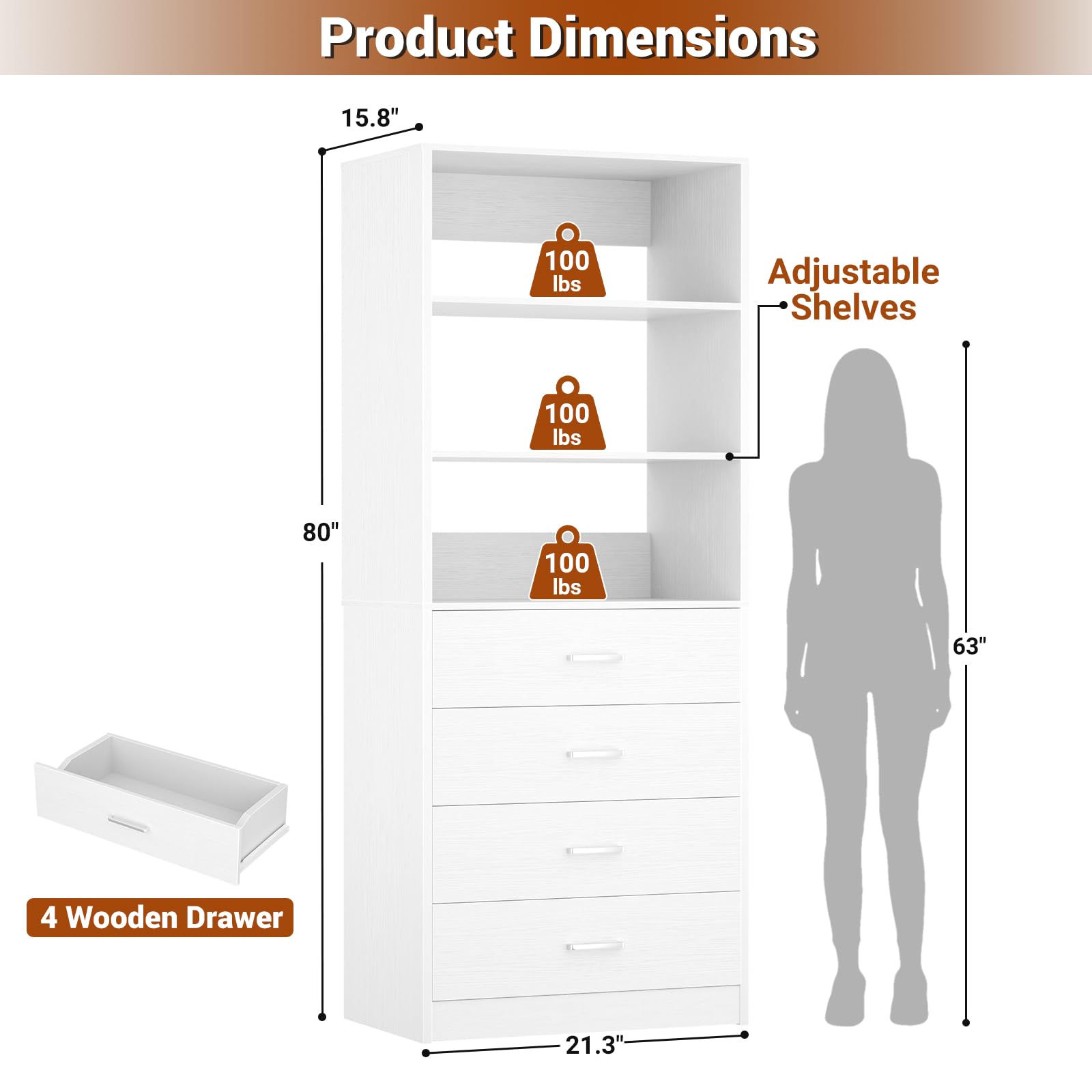 Wood Closet Organizer System with 4 Drawers