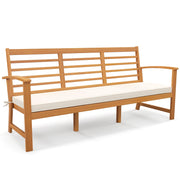 3-Seat Acacia Wood Outdoor Bench with Cushion