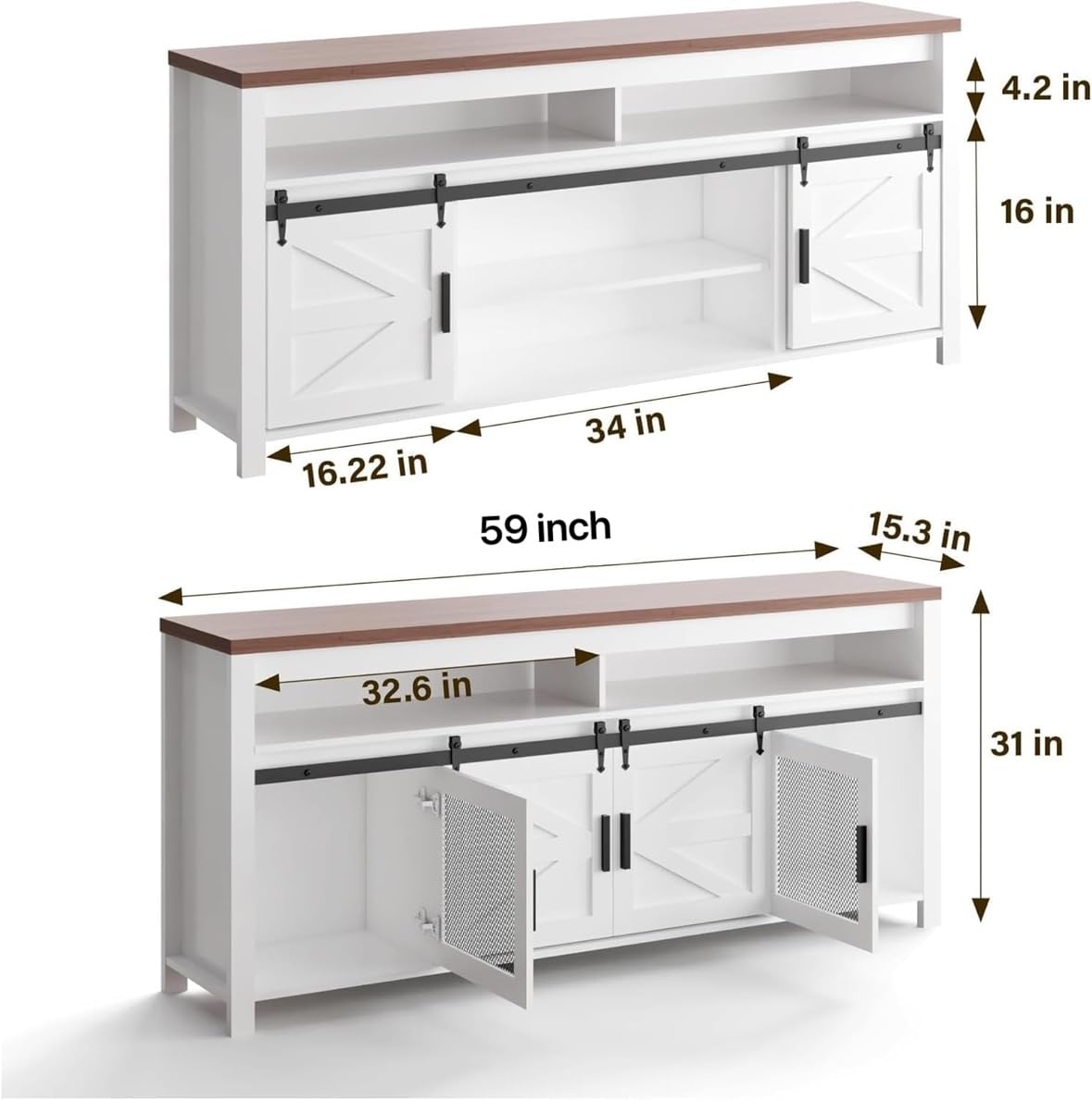 Modern Farmhouse TV Stand for 65 Inch TV with Sliding Barn Door