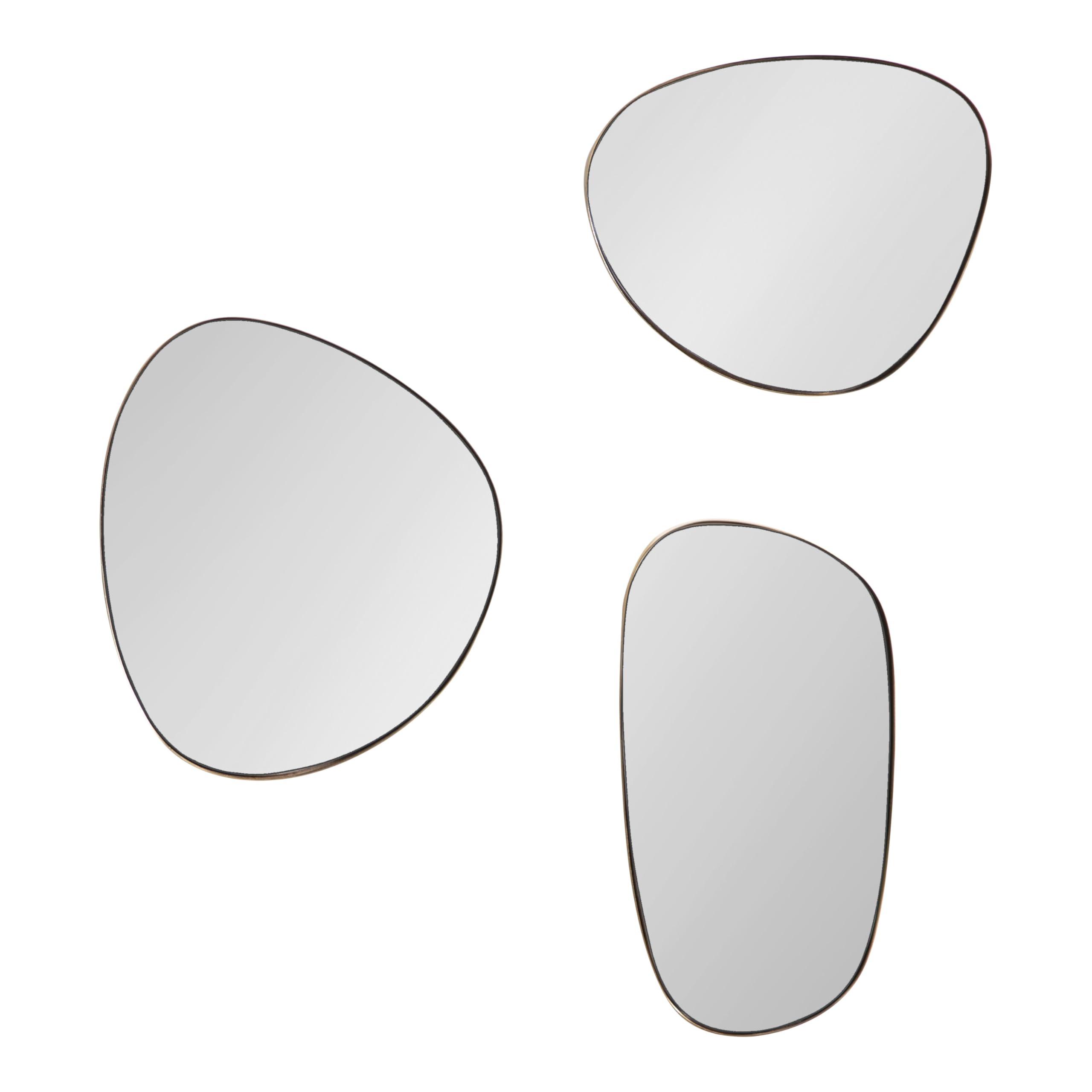 Modern Irregular Metal Wall Mirror Set - 3 Piece Gold Asymmetric Mirrors