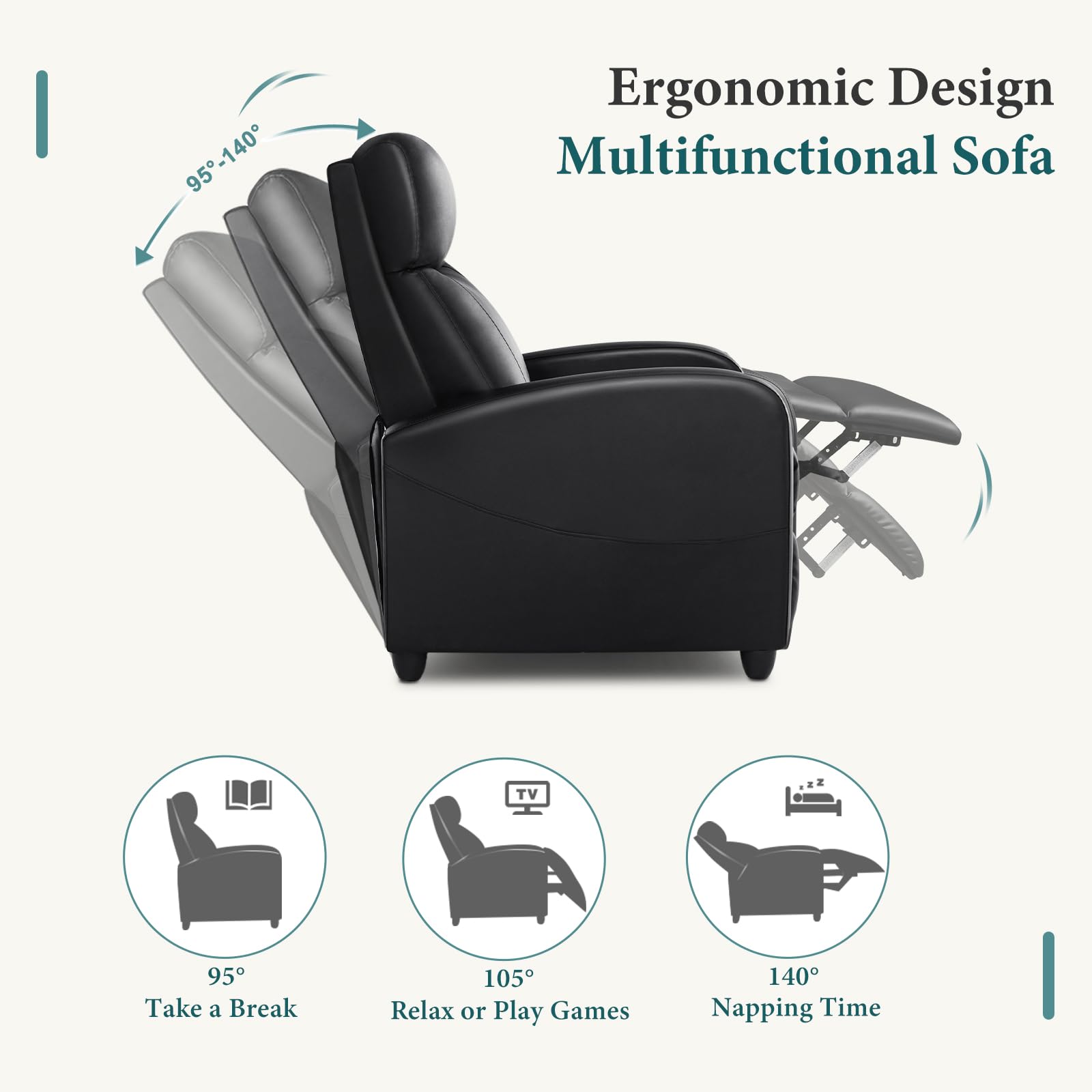Recliner Chair with Lumbar Support and Adjustable Backrest