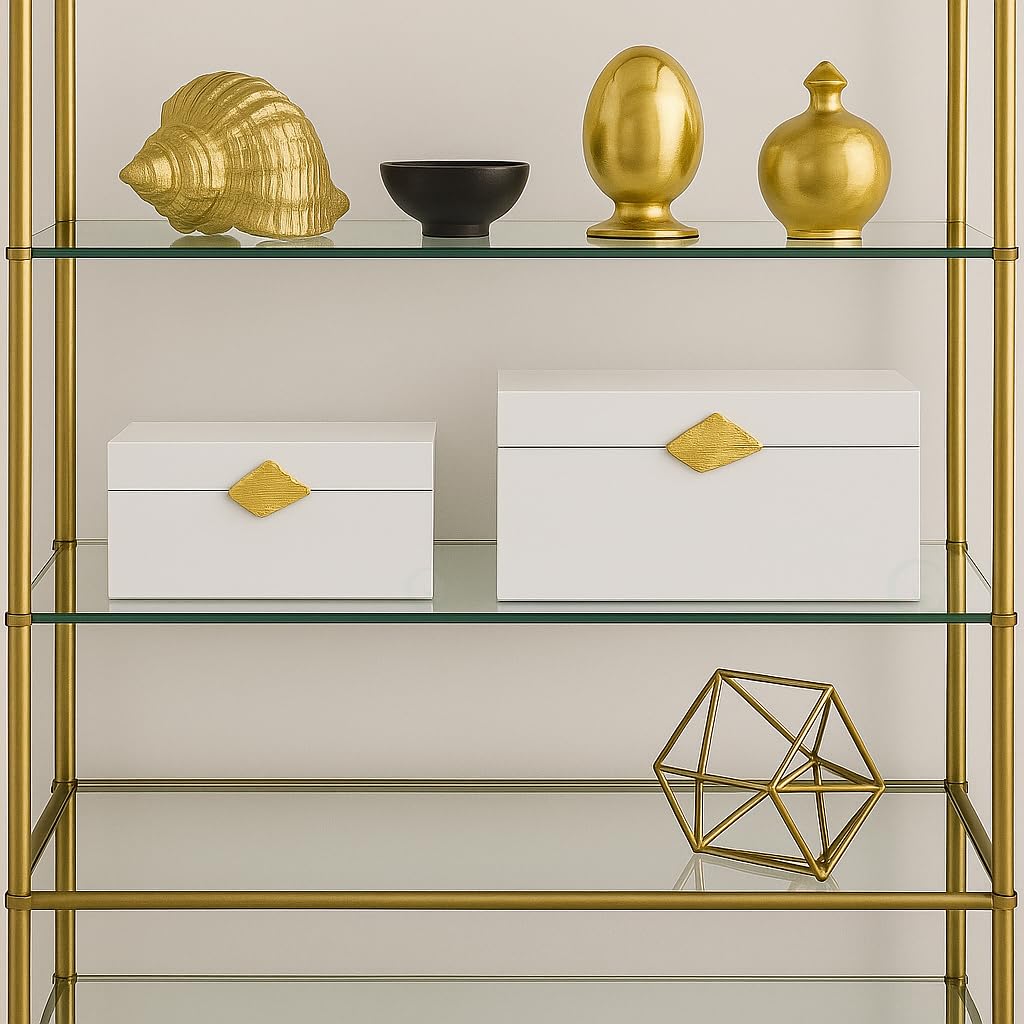 Decorative Wooden Storage Boxes with Gold Accent - Set of 2