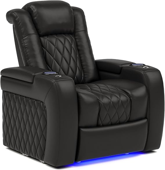 Nappa Leather Power Recliner with Cool Gel Memory Foam and RGB LED Lights