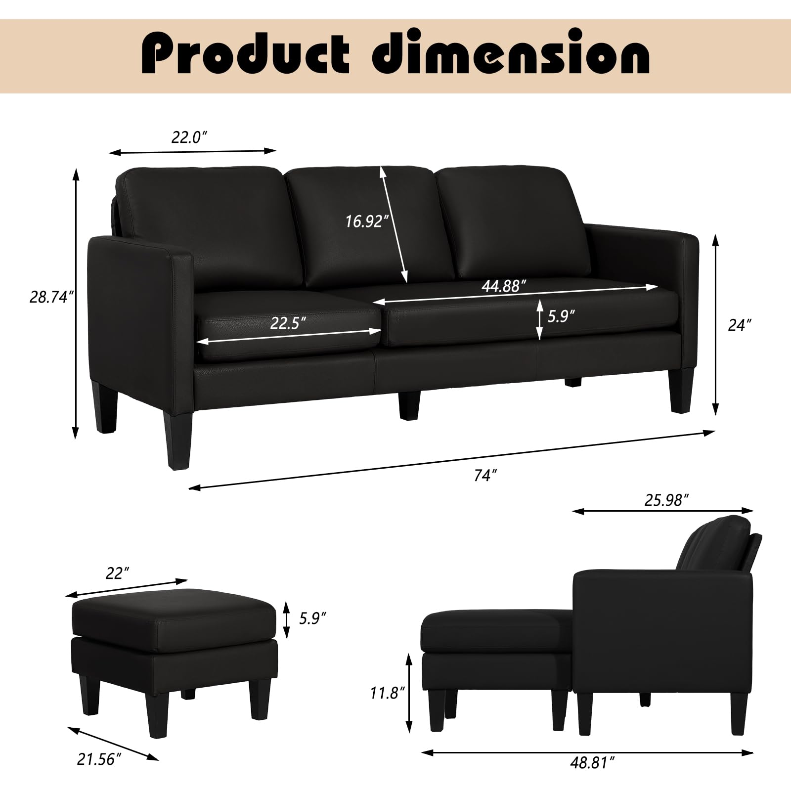 Faux Leather L-Shaped Sectional Sofa with Reversible Chaise