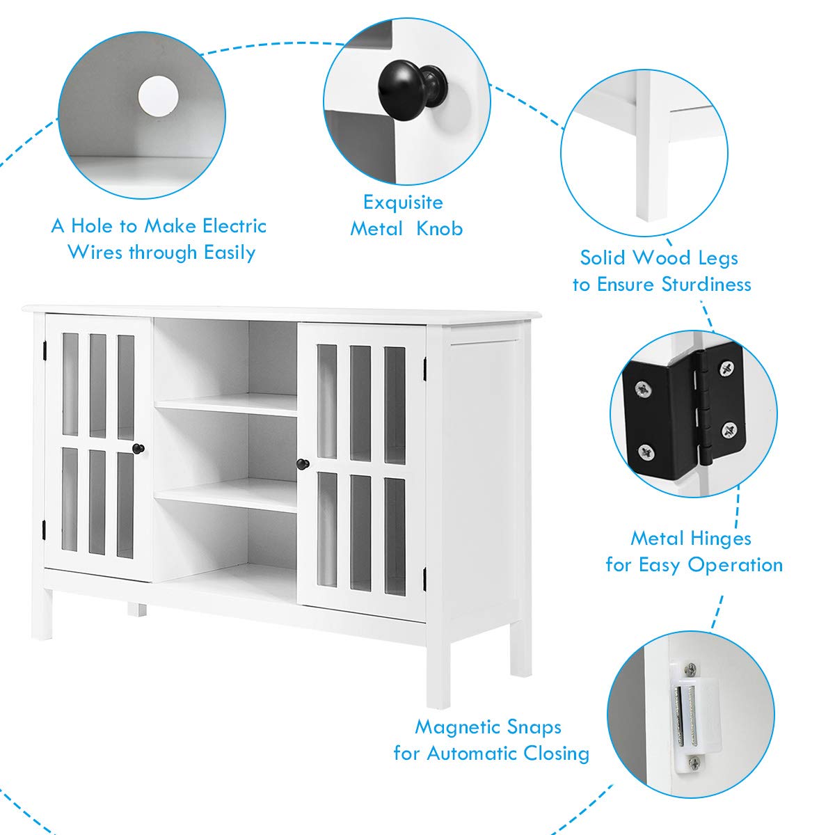 White TV Stand Entertainment Center with Storage Cabinets