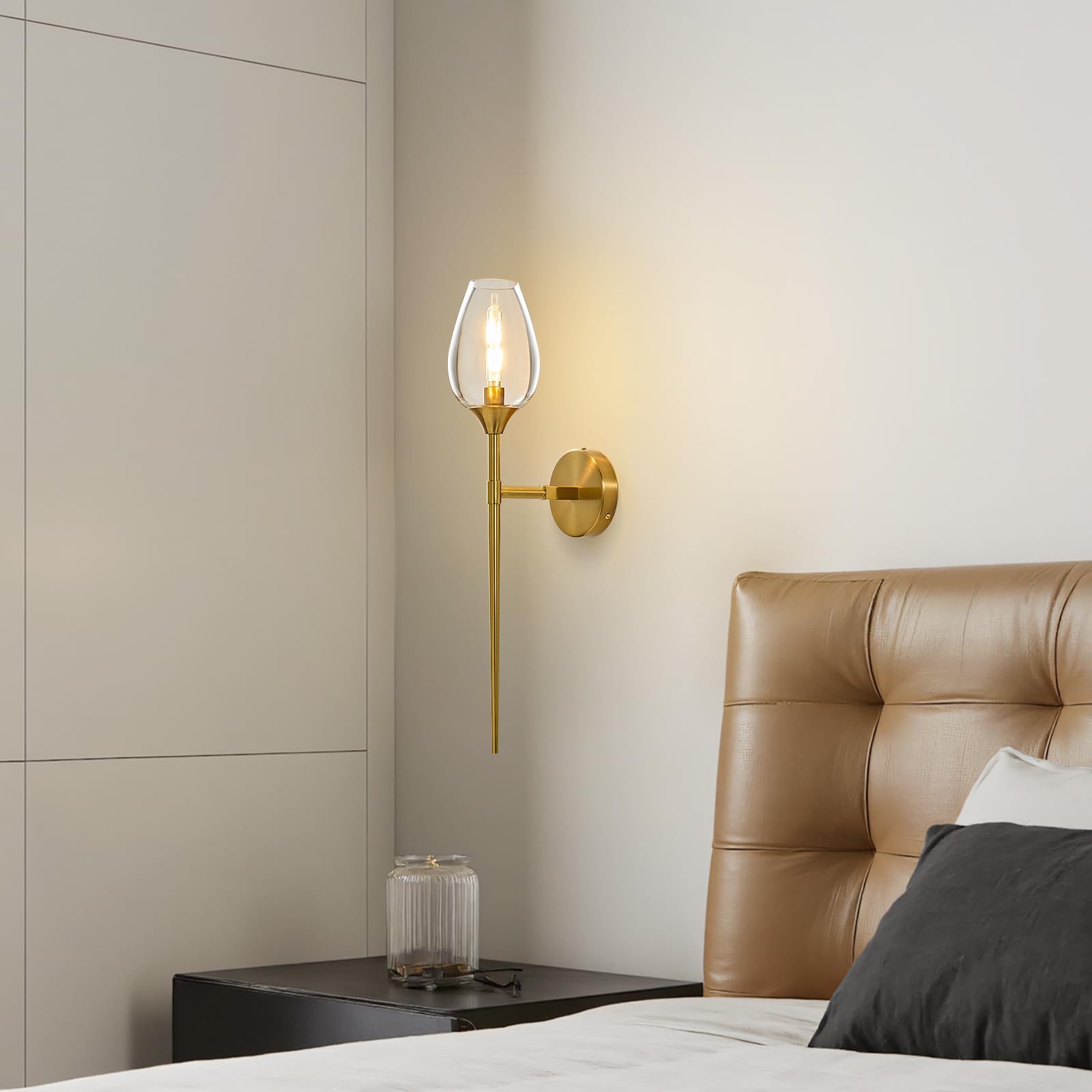 Gold Glass Wall Sconce Light with Flower Shade