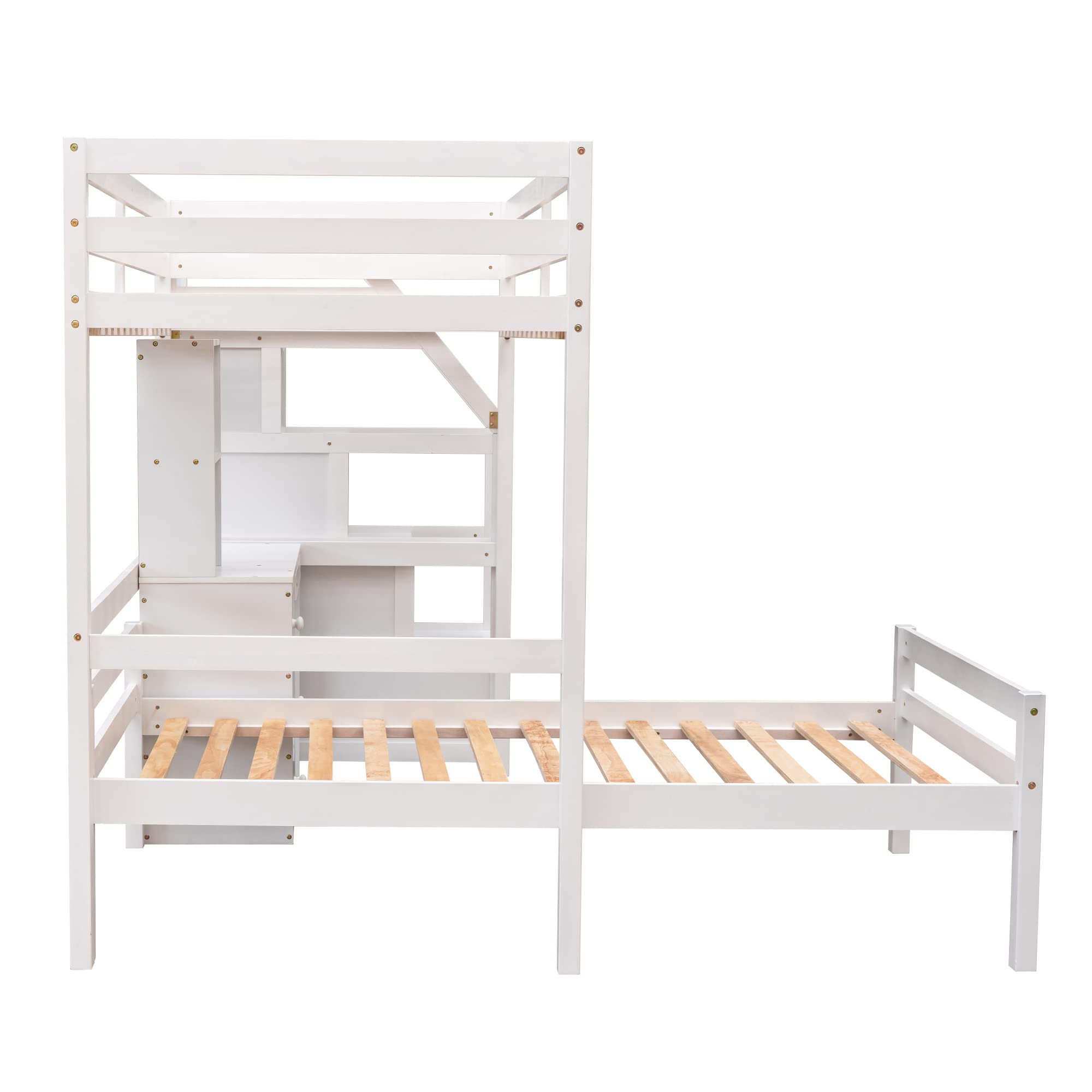 Twin Over Twin Bunk Bed with Stairs and Desk