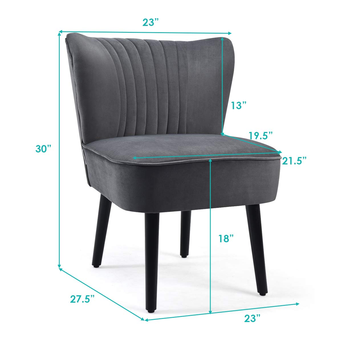 Velvet Accent Chair Set of 2 - Modern Mid-Century Upholstered Armless Side Chair with Curved Backrest
