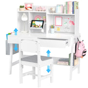 Kids Study Desk and Chair Set - Adjustable Height with Storage