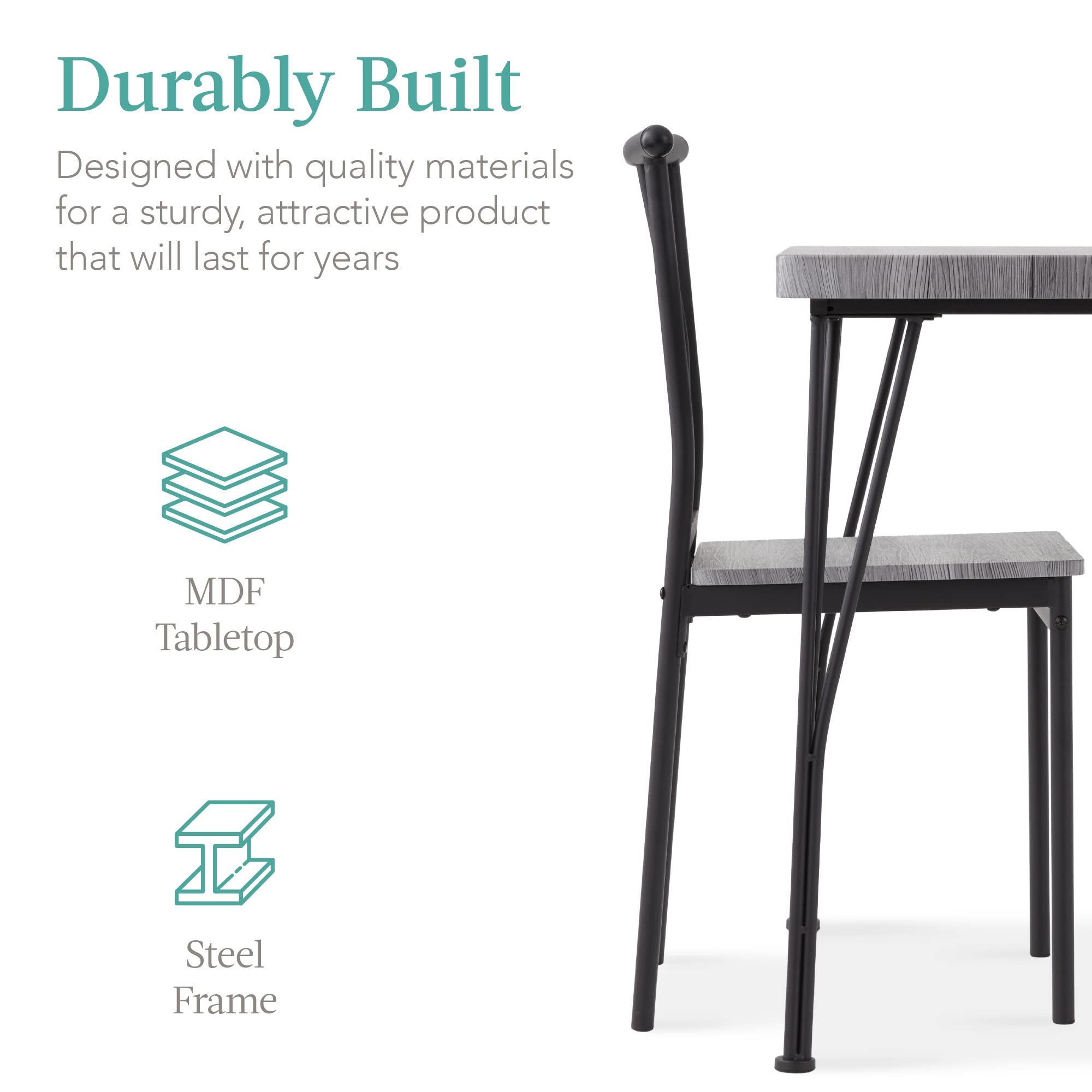 3-Piece Square Dining Set with 2 Chairs