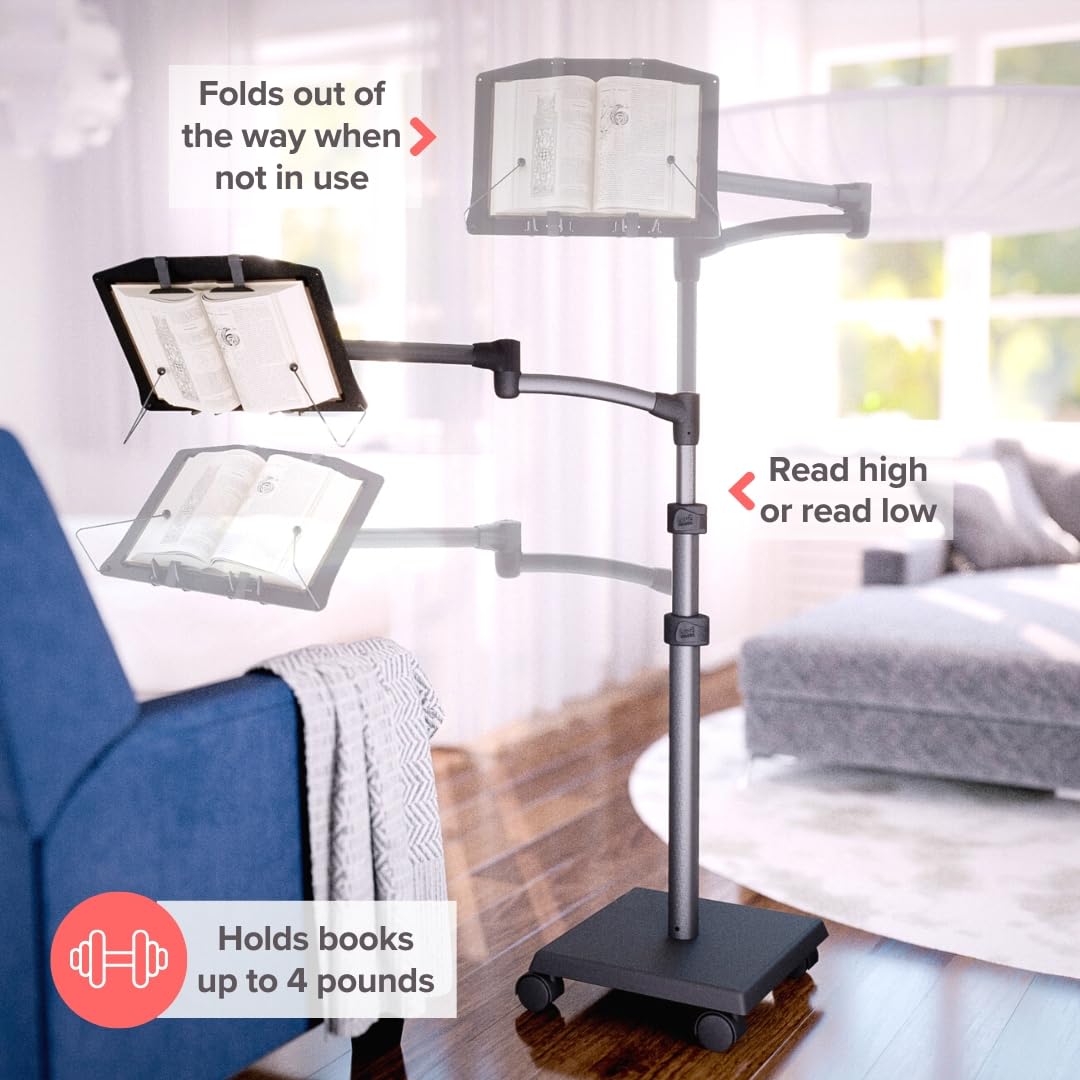Adjustable Book Holder Floor Stand with Rolling Base