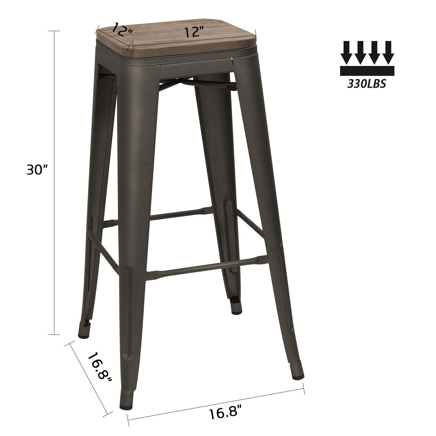 30" Metal Bar Stool Set of 4 - Stackable Industrial Wood Top Barstools