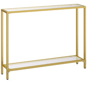 39.4" Narrow Console Table with Tempered Glass and Metal Frame
