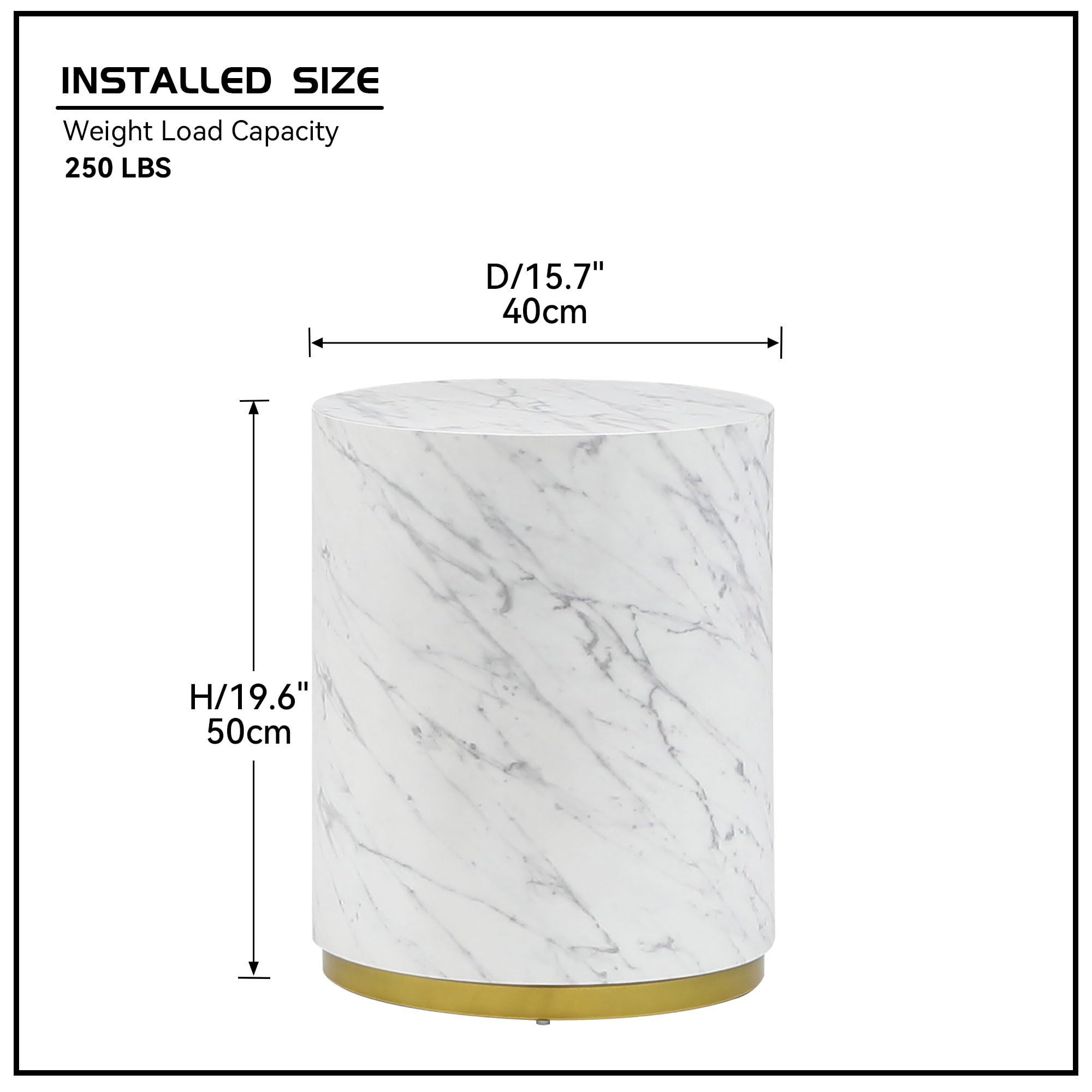 Round Marble End Table with Gold Edge