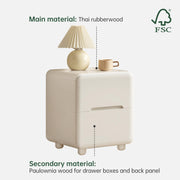 YESWOOD White Wood Nightstand with 2 Drawers, Modern Small Bedside Table, Low-Profile End Table with Rounded Corners & Hidden Handle, Cute Night Stand for Bedroom, Study(18.9" H)