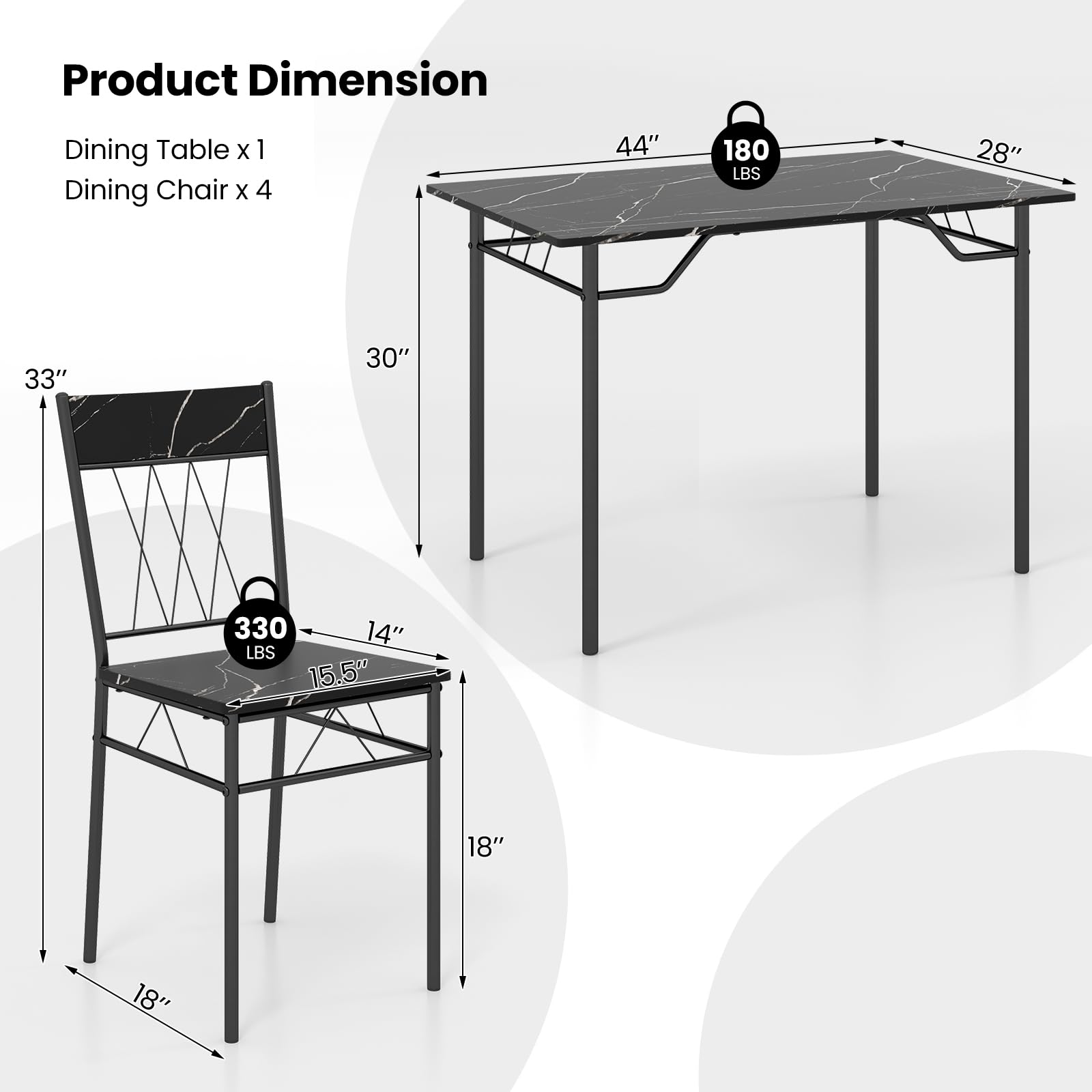 5-Piece Dining Table Set with 4 Chairs