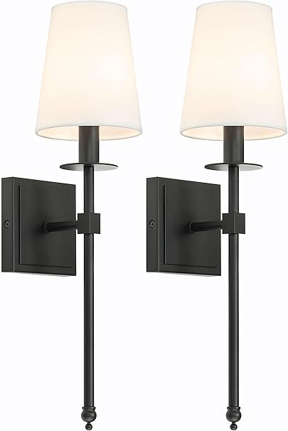 Hardwired Brushed Brass Wall Sconces Set of 2 with Black Fabric Shade
