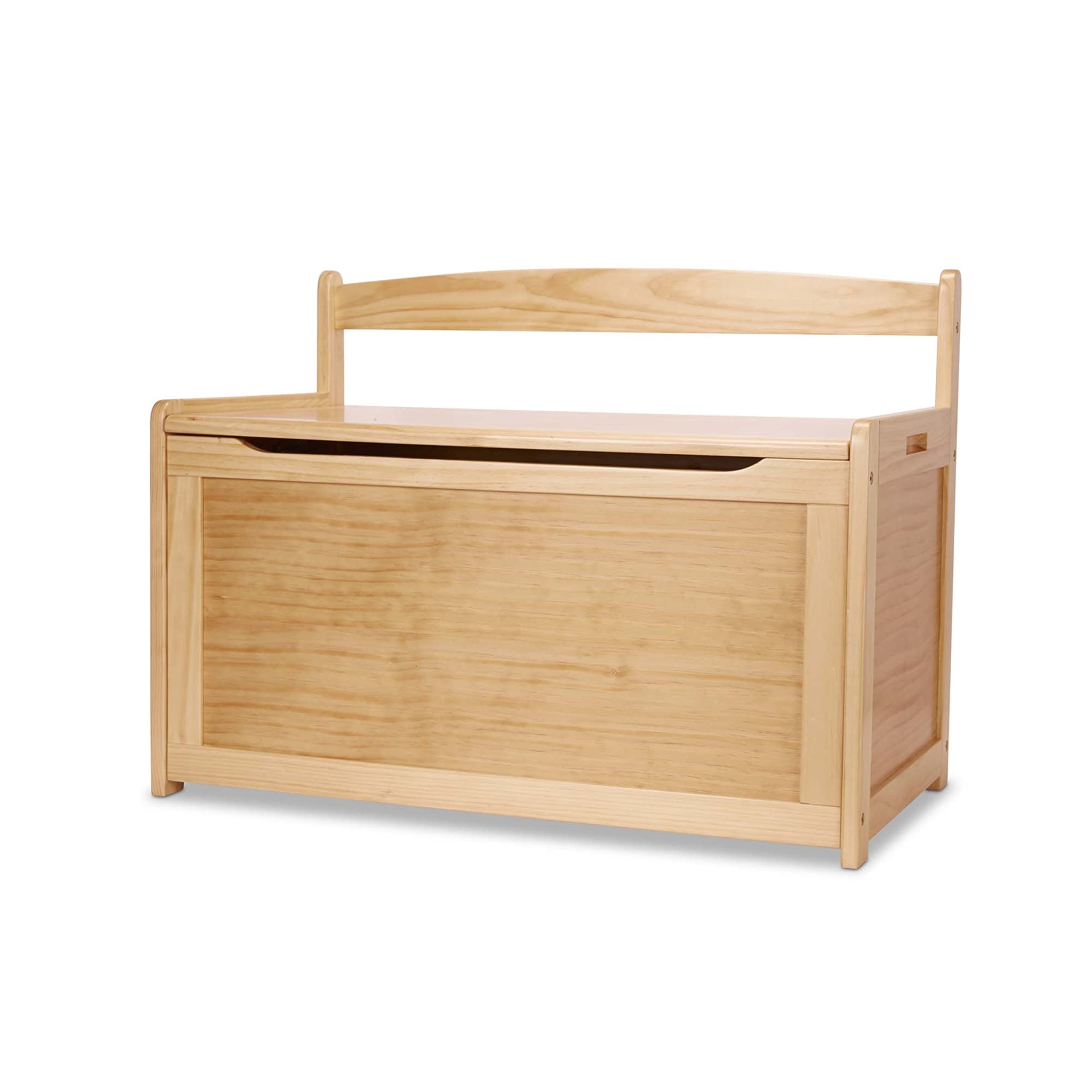 Wooden Toy Chest with Safety-Hinged Lid
