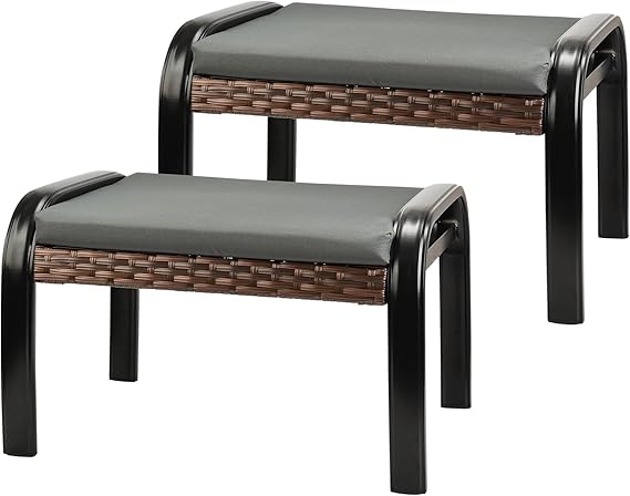 Outdoor Rattan Footstool Ottoman with Cushion
