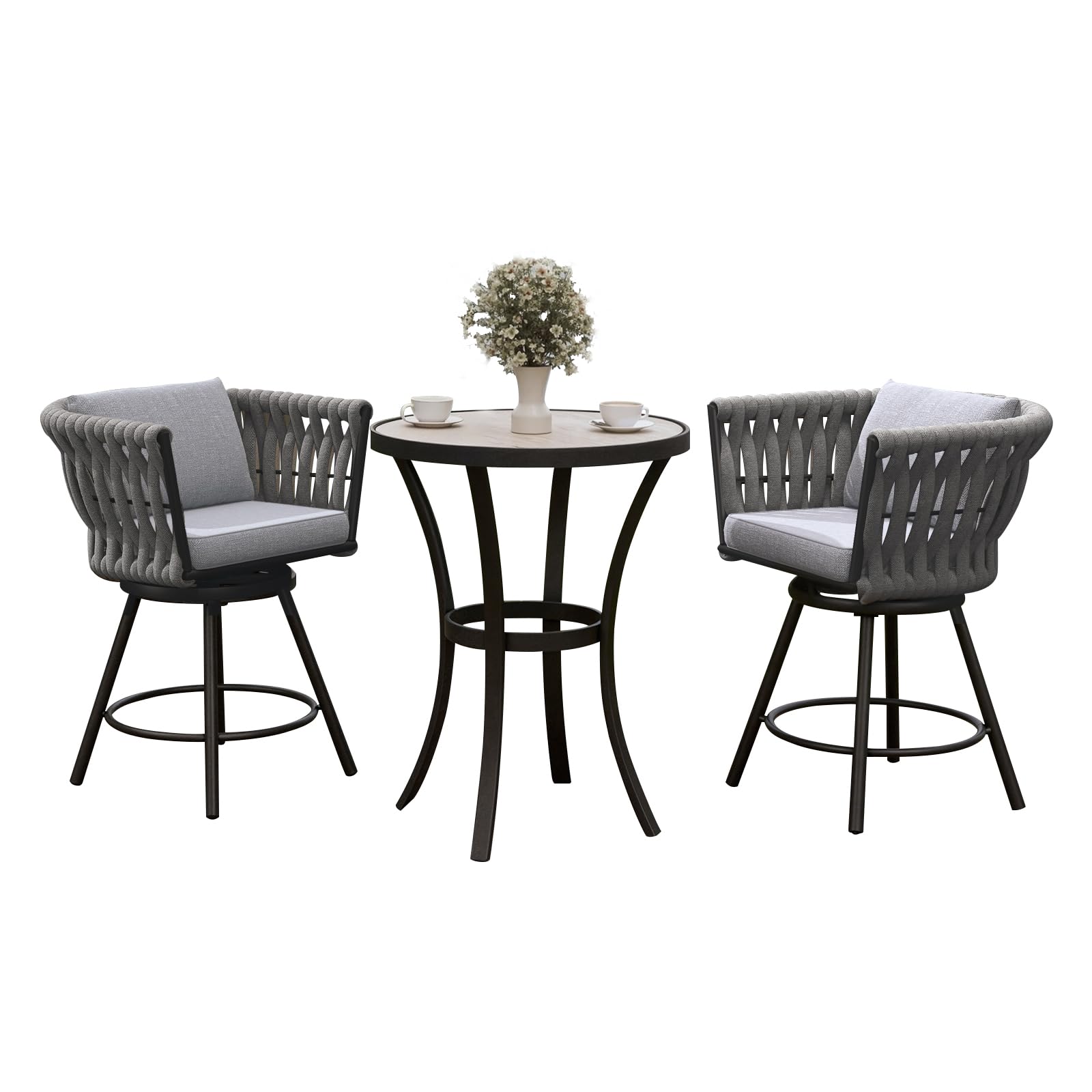 3-Piece Outdoor Swivel Bar Stool Set with Table