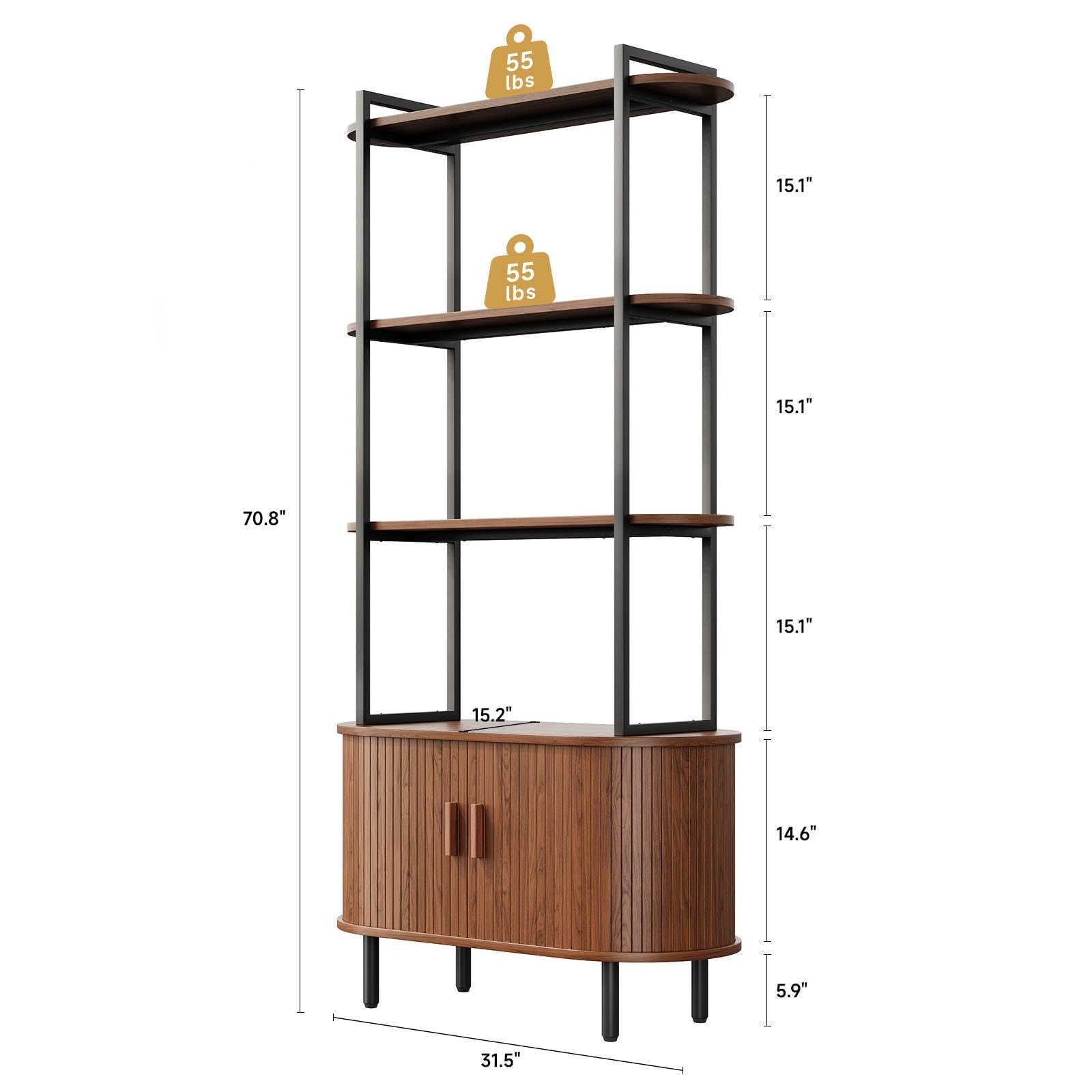 71" Tall Fluted Bookshelf with Sliding Tambour Doors