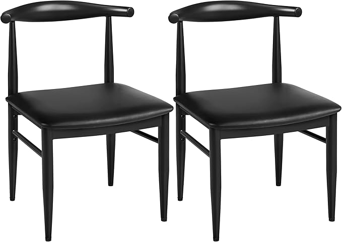 Mid Century Modern Dining Chairs Set of 4 - Black Leather