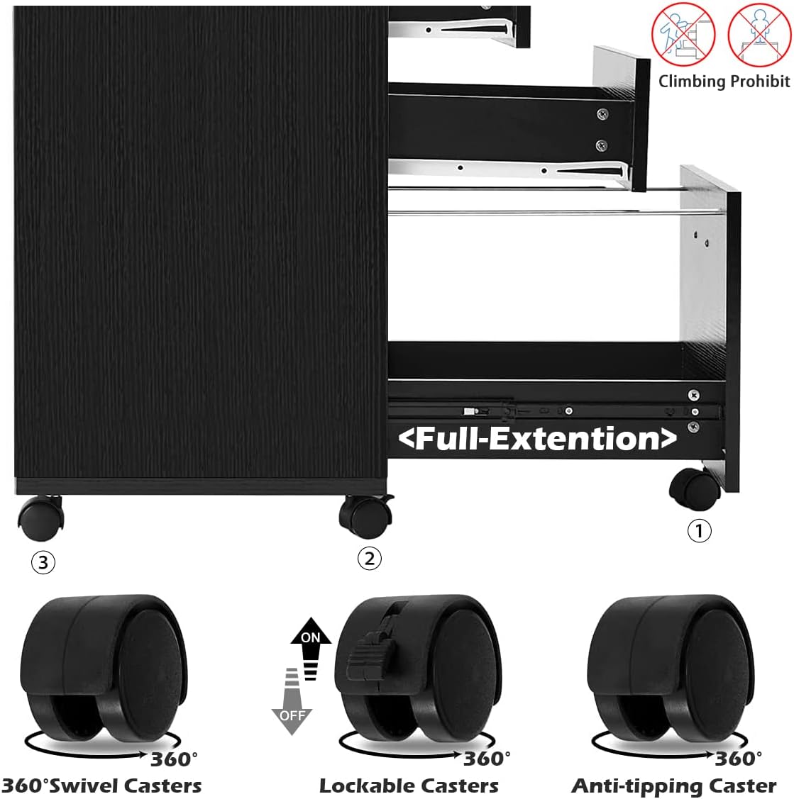 3 Drawer Mobile File Cabinet with Wheels