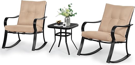 3-Piece Outdoor Rocking Bistro Set with Cushions