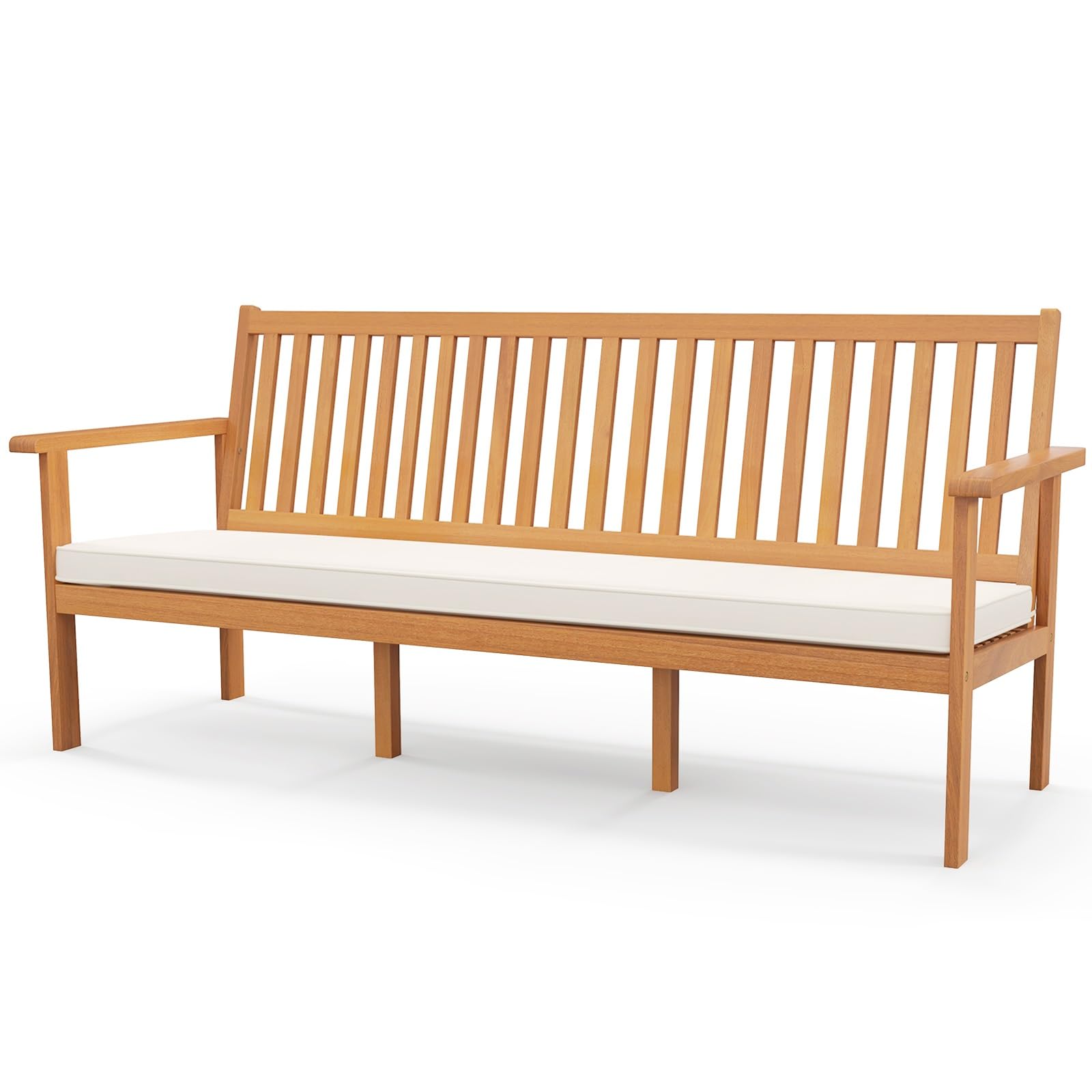 3-Person Acacia Wood Outdoor Bench with Cushion