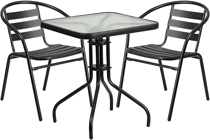 3-Piece Square Glass Patio Dining Set with Metal Chairs