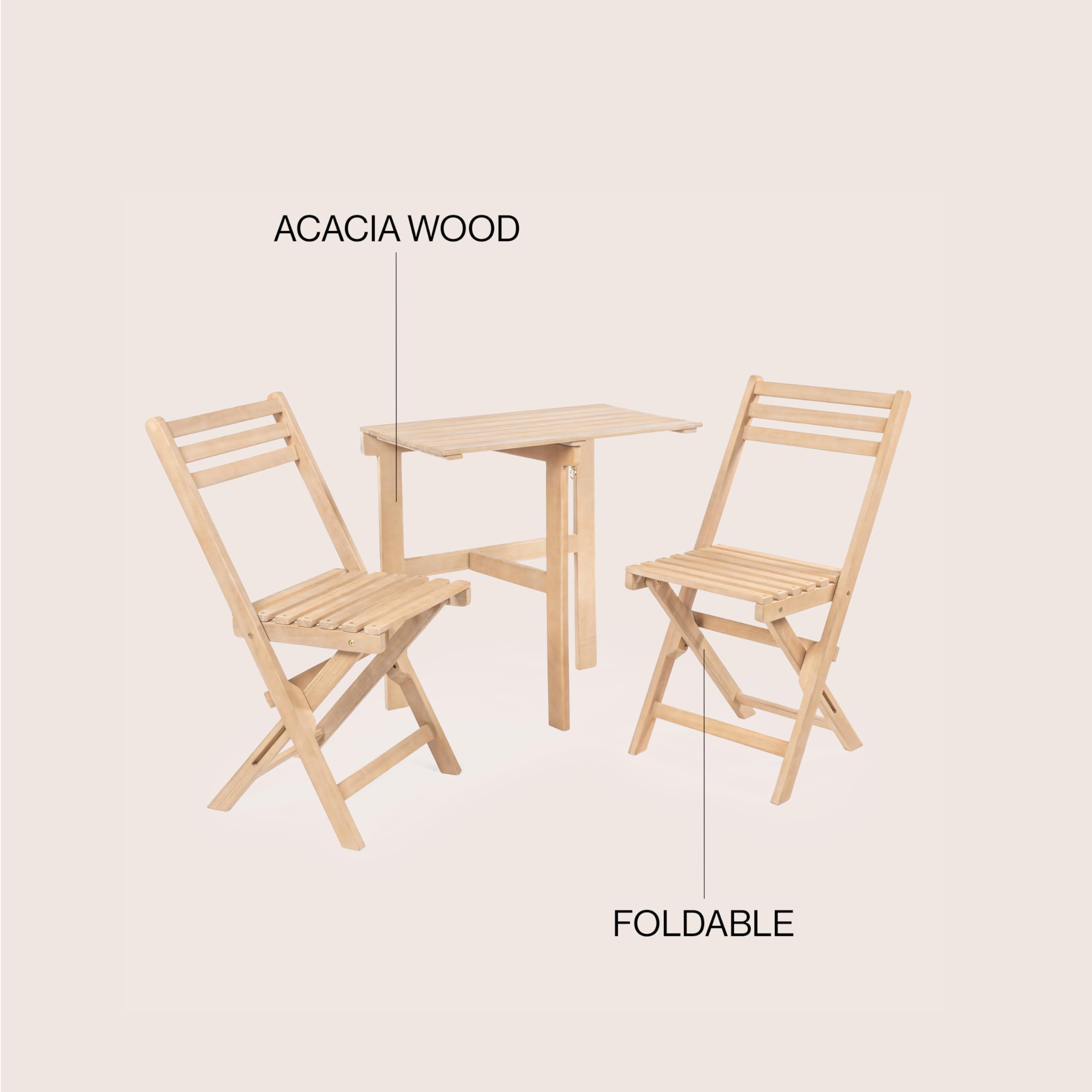 3-Piece Acacia Wood Outdoor Folding Bistro Set