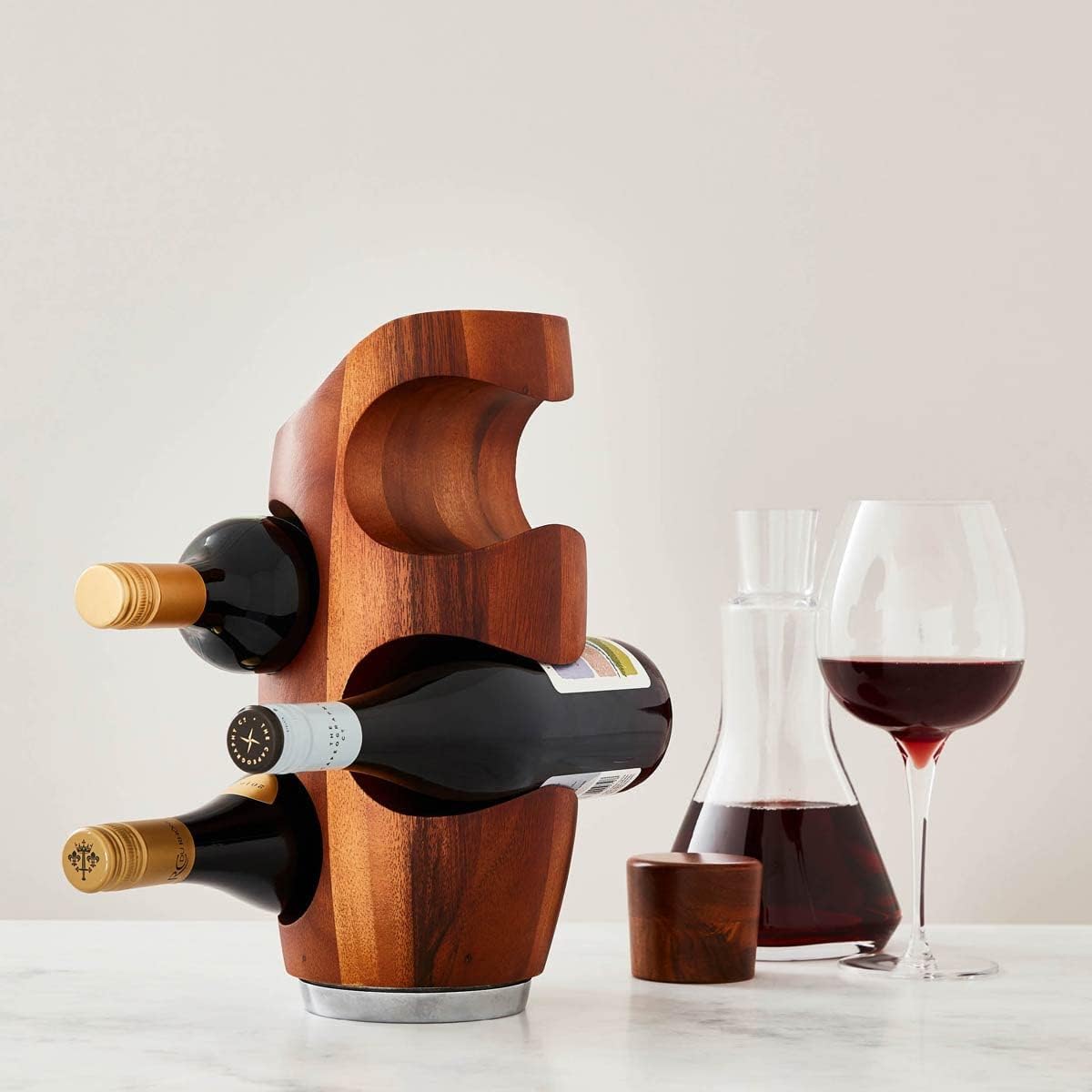 Acacia Wood Wine Rack 4 Bottle Countertop Holder