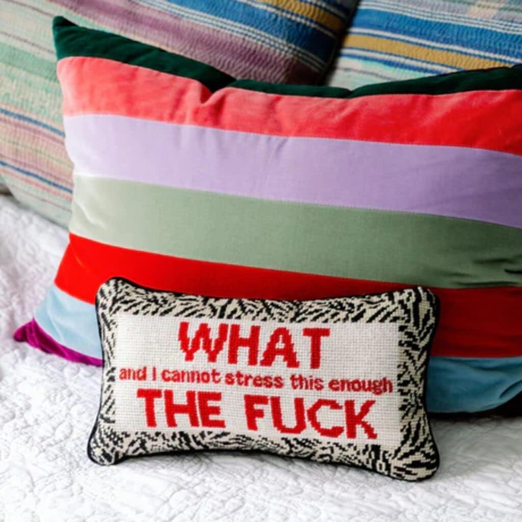 Needlepoint Throw Pillow WTF 8x14
