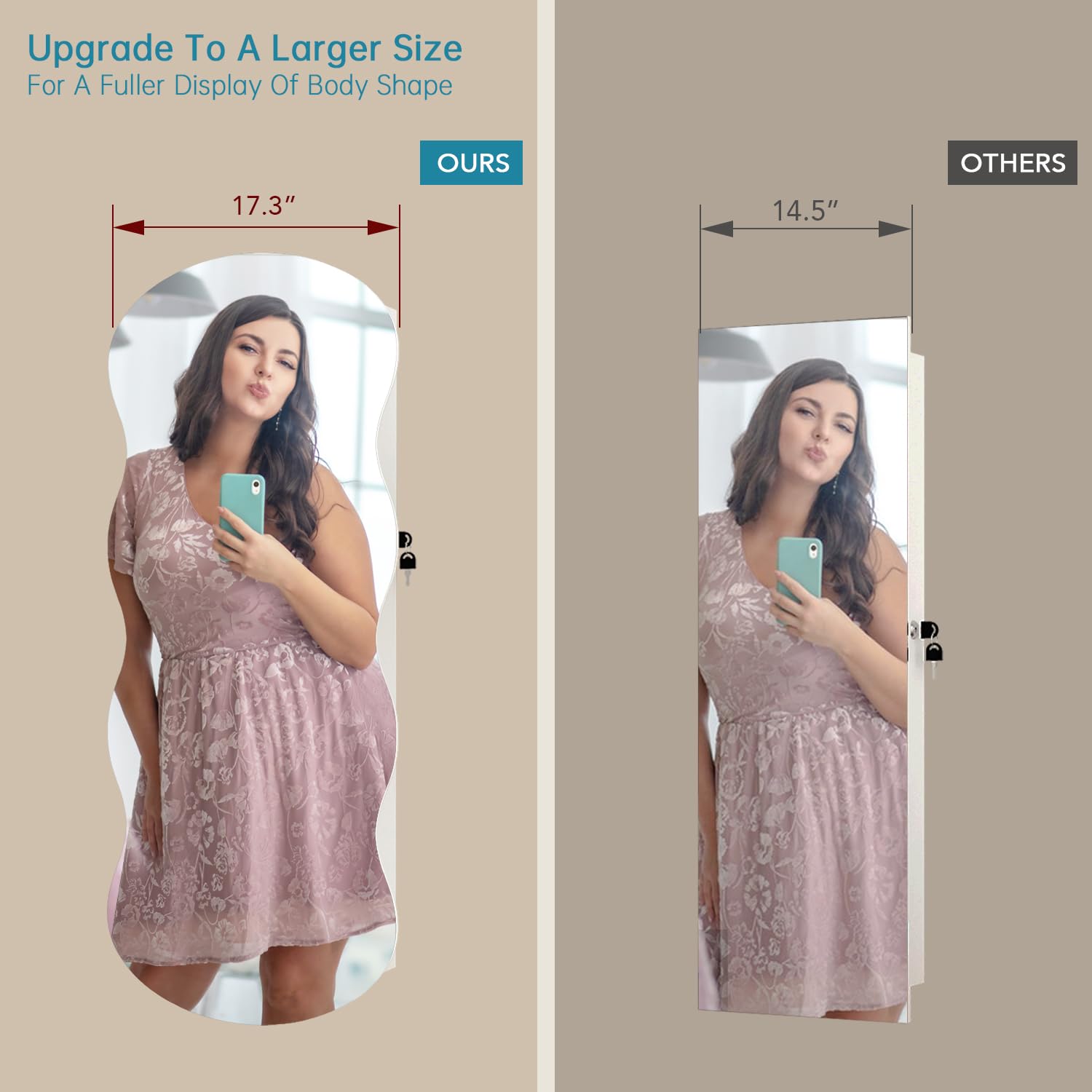 LED Jewelry Armoire Cabinet with Full-Length Wavy Mirror