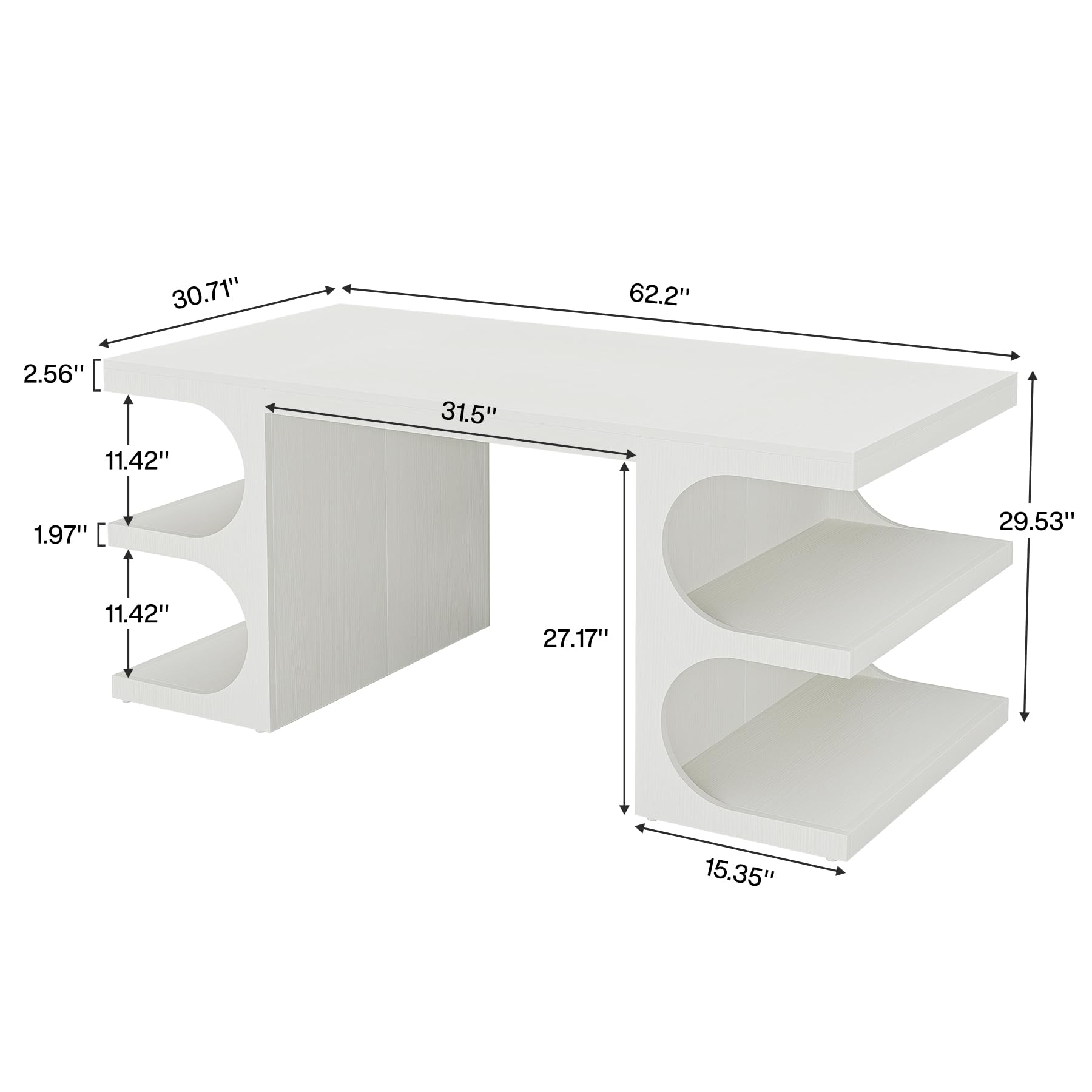 Modern Executive Office Desk 63-Inch with Storage Shelves