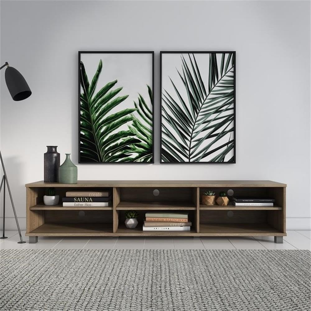 Modern Brown TV Stand with Adjustable Shelves for 85" TVs