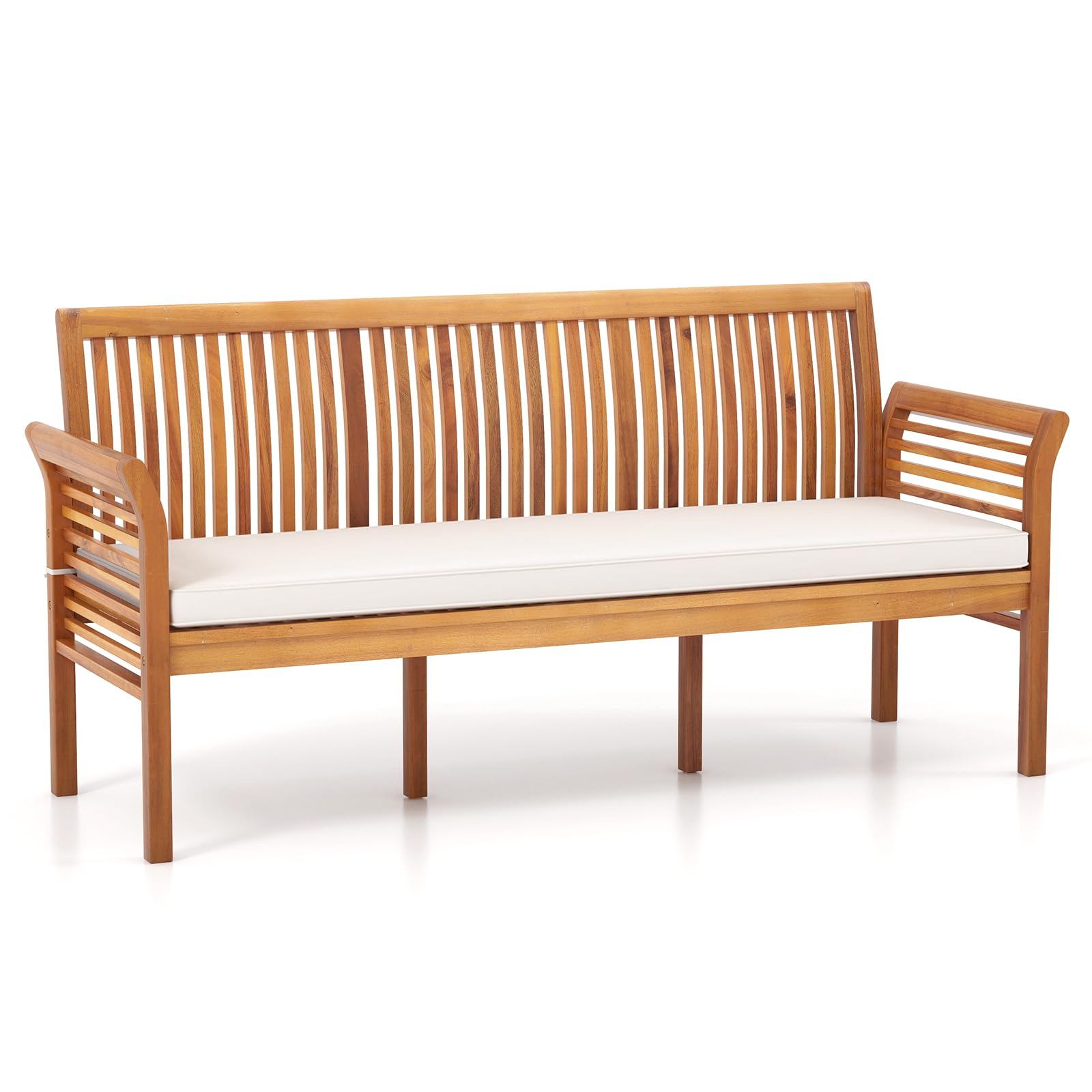 3-Person Acacia Wood Outdoor Bench with Cushion