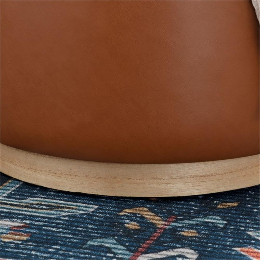 Round Storage Ottoman with Wood Trim