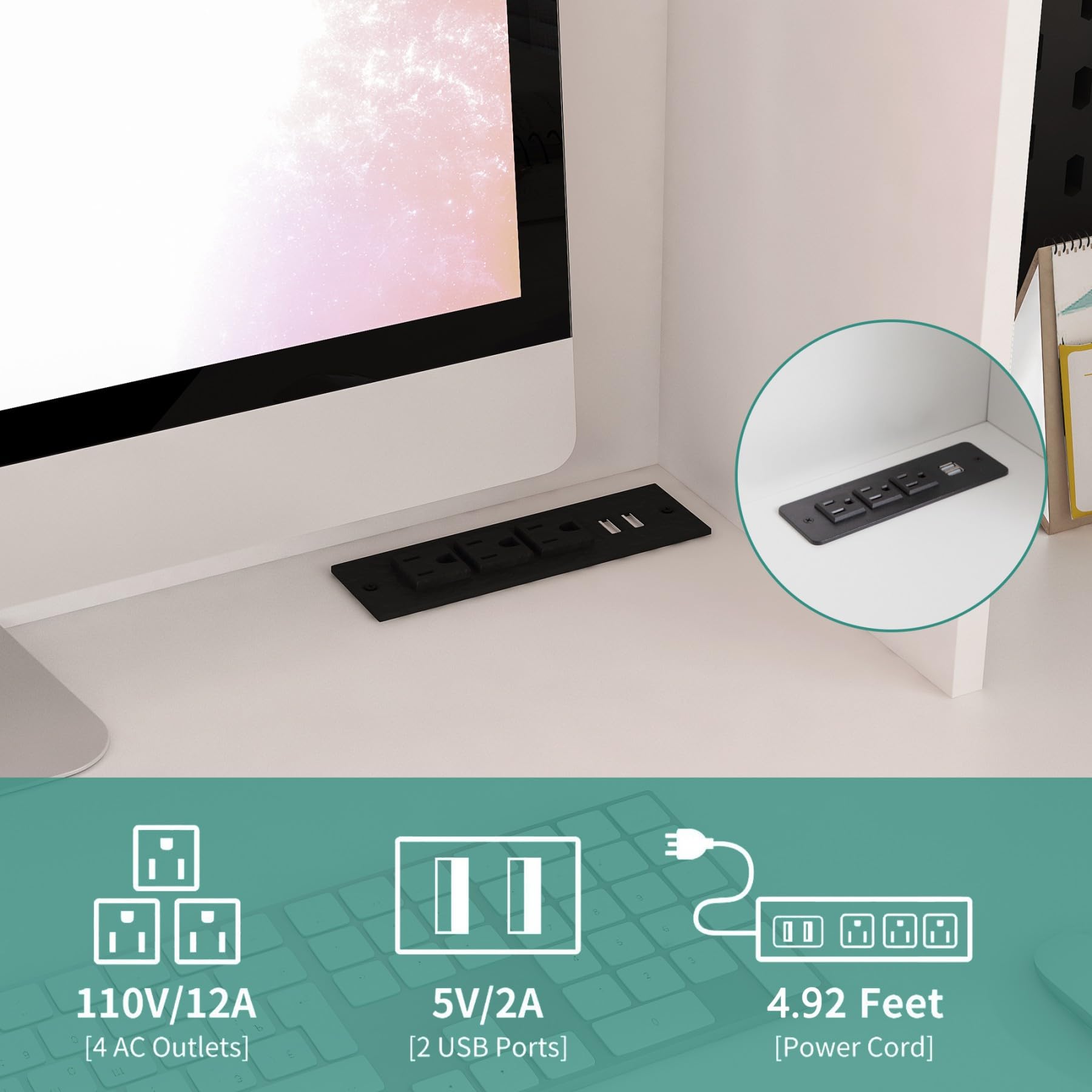 L-Shaped Office Desk with Outlet & Storage