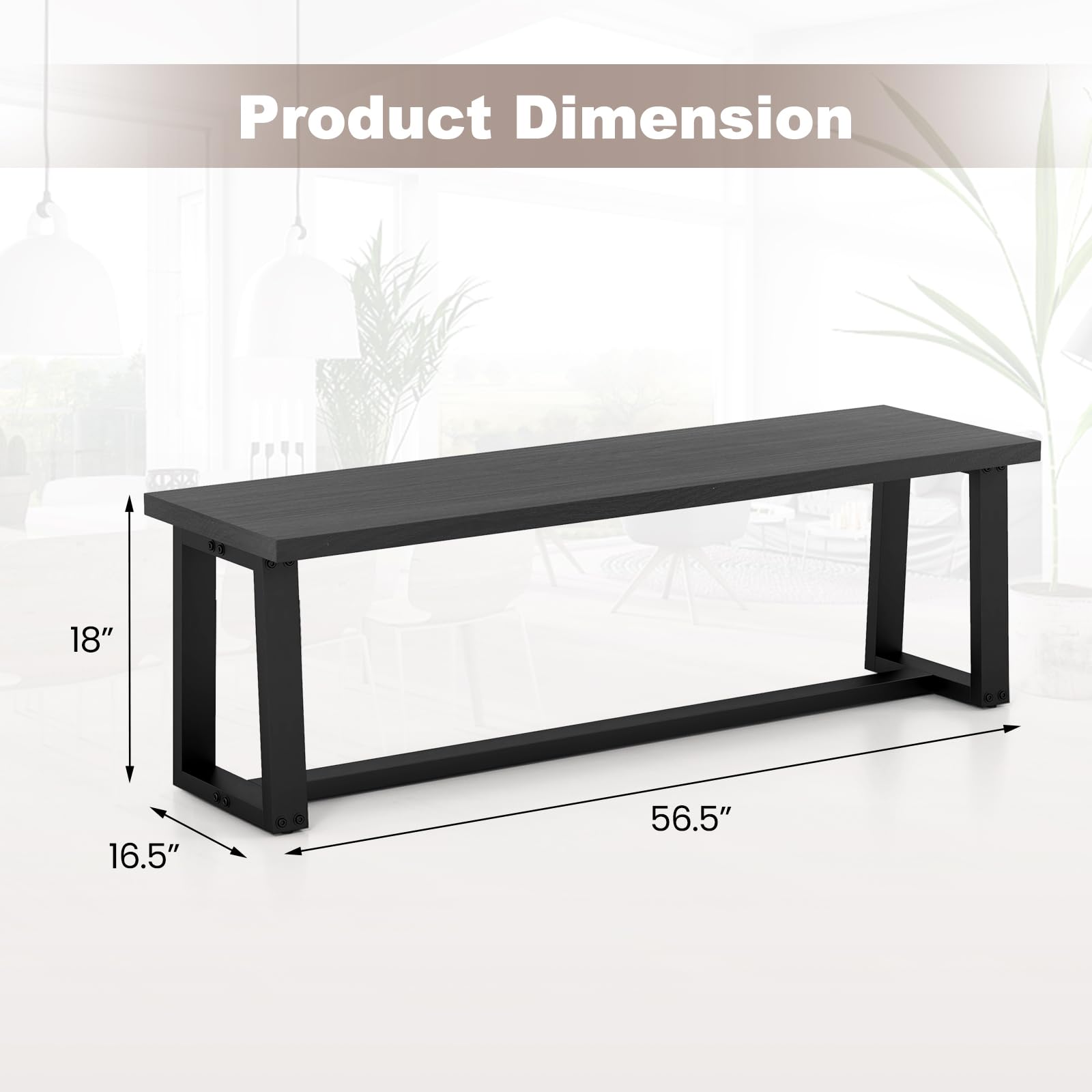 56.5" Wood Dining Bench with Metal Frame