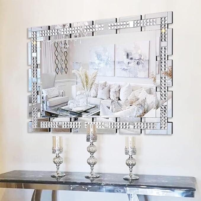 36x24 Crystal Decorative Wall Mirror - Beveled Rectangle