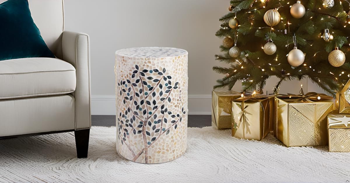 Mother of Pearl Cylinder Drum End Table