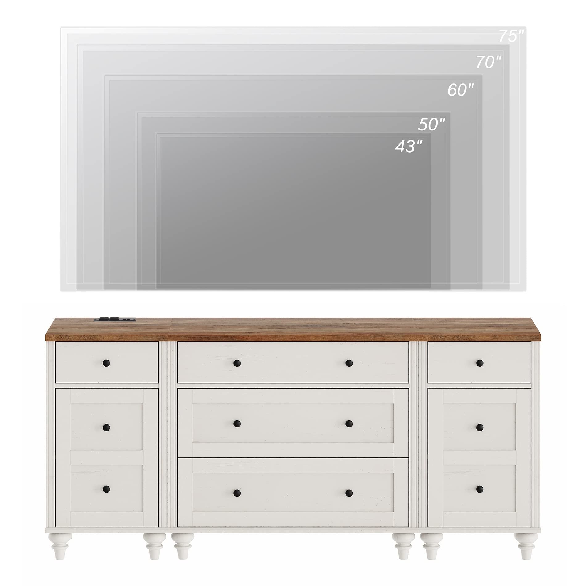 Dresser with 5 Drawers and 2 Storage Cabinets with Charging Station