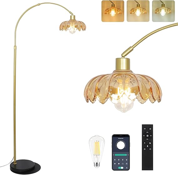 Arc Floor Lamp with Remote Control and LED Bulb