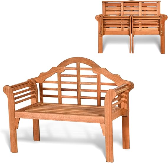 Eucalyptus Outdoor Loveseat Bench with Curved Armrests