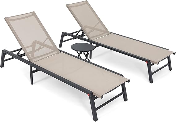 Aluminum Chaise Lounge Chair - Foldable Outdoor Patio Lounger with 5 Adjustable Positions