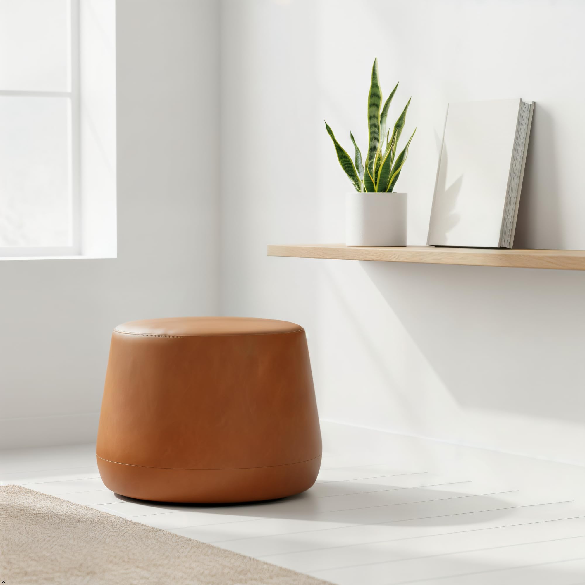 Round Faux Leather Ottoman with Pocket Coils